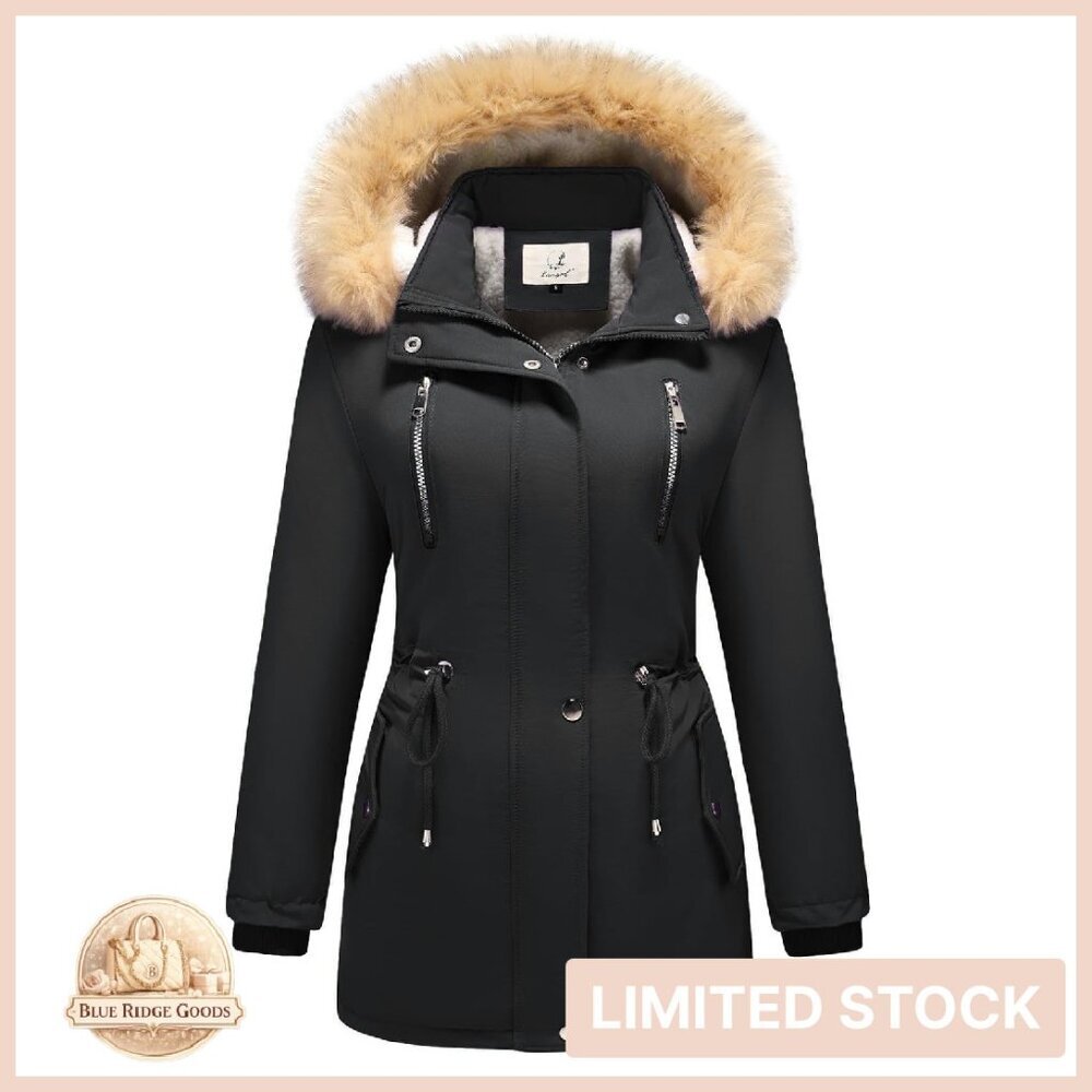 Sherpa Fleece Down Jacket Warm Winter Parka Hooded Classic Modern Style